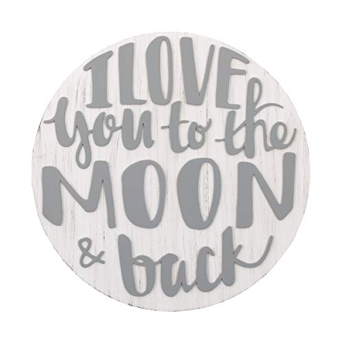 Nojo 7634973 Little Love By Nojo Love You To The Moon And Back Grey And White Round Wood Nursery Wall Décor cover