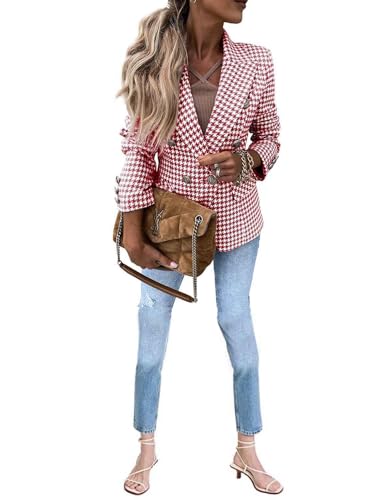 Manteau de fête pied-de-poule chic veste blazer femme double boutonnage