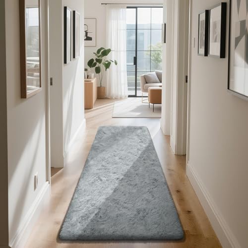 Soft Runner Rugs for Bedroom, Grey 2x8 Runners for Hallways Fluffy Rug Area Rug, Bedside Rug for Living Room Bedroom Kids Room Home Decor