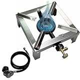 LetFeng Stainless Steel Outdoor Cooking High Power Gas Burner Single Propane Burner with 4ft 0-20Psi Hose Propane Burner 150,000 BTU Great for Outdoor Cooking Camping, Tailgating, Home Brewing Sliver