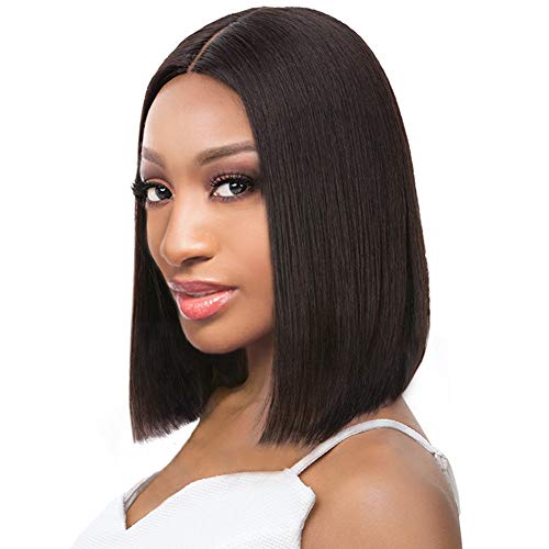 ISHINE 12 Inch Middle Part Bob Wig Human Hair Lace Part Short Straight Bob Wigs 150 Density, Darkest Brown (2) - 100% Hu