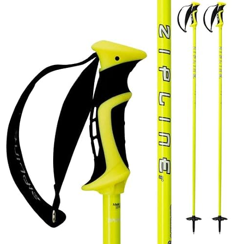 Zipline Blurr 16.0 Graphite Composite Downhill Ski Poles - Lightweight, Freeride All-Mountain, Vibration Dampening (Screaming Yellow, 52" in./132 cm)
