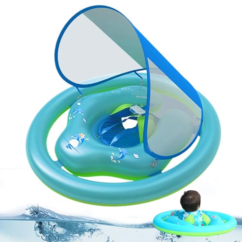 Kustimantu Flotadores para bebés | Flotador hinchable para bebé con un toldo - Flotador hinchable con asiento de seguridad ajustable, juguete acuático para niños pequeños para bañera,