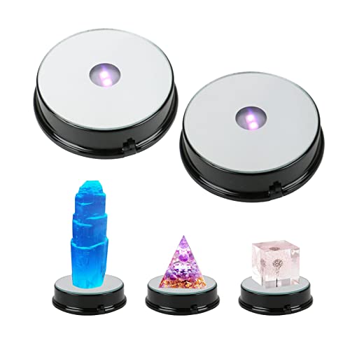 Colorful Led Light Display Base, Display Stand for Crystals Glass Art Figurine Merchandise, Lighted Seven Color Changing Lights Display Holder 3 AAA Batteries Powered (Black,2 Pieces)