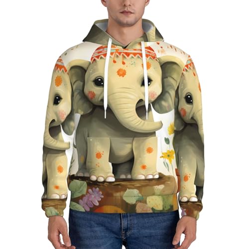 Men's Fleece Pullover Hoodie Long Sleeve Hooded Cartoon Elephant with Plant Painting Sweatshirt Casual Shirts With Pockets2