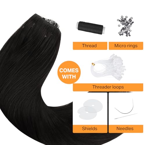 Image of DOORES 18 Inch Beaded Weft Hair Extensions Real Human Hair, Dark Brown 100g Micro Beaded Virgin Hair Weft Extensions