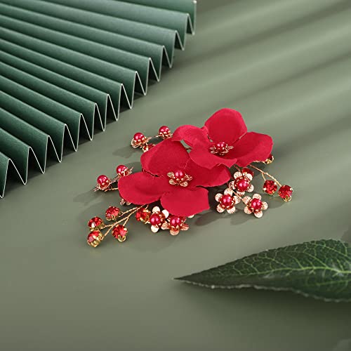 Pinza de pelo roja con diseño floral Sither metálica 6