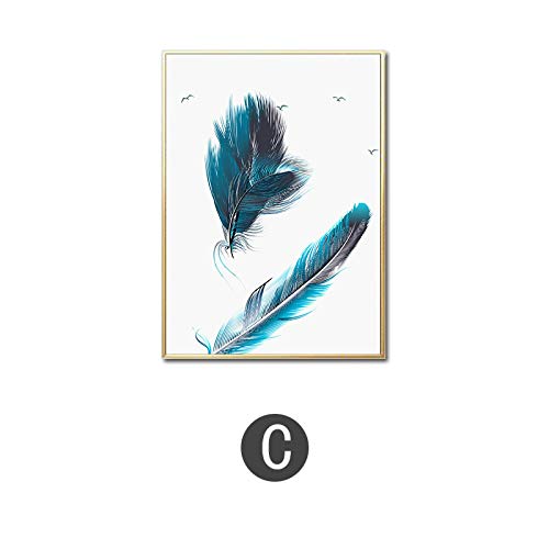 Tableau d'art mural pour salon triptyque de plumes colorées KEBIA
