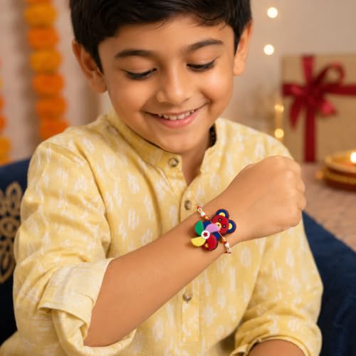 Image of Saugat Traders Mens Family Rakhi Combo For Bhaiya-Bhabhi And One Kid With Decorative Roli Chawal Chopra-Cartoon -Lumba-Designer-Bhai Nephew Bhatija, Set Of 3