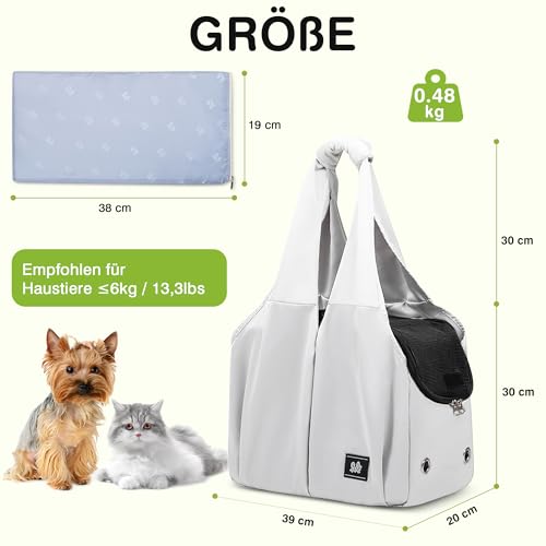 ALLSOPETS Hundetasche für Kleine Hunde, Leichte Atmungsaktive Haustiertasche, Bequeme Katzentragetasche mit Leinenhaken für Reisen, Outdoor und Camping (Silbergrau)