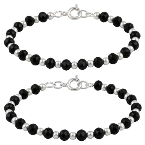 Image of Parnika (Formerly MJ 925 Traditional Silver & Black Crystals Baby Nazariya Kids Silver Bracelet in Pure 92.5 Sterling Silver for Kids - One pair