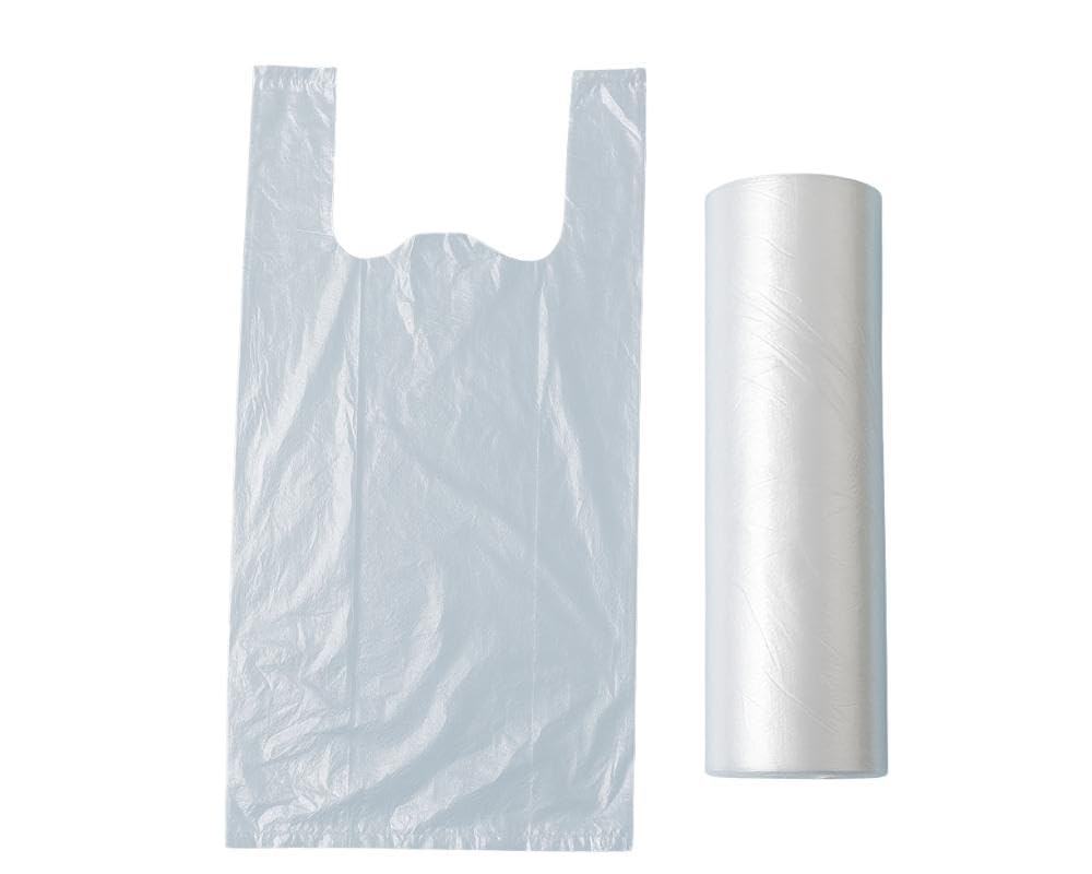 Knotenbeutel auf Rolle 22+12x48 cm Transparent 500 Tüten/Rolle lebensmittelecht Hemdchenbeutel für Obst und Gemüse (5 Rollen (2500 Tüten))