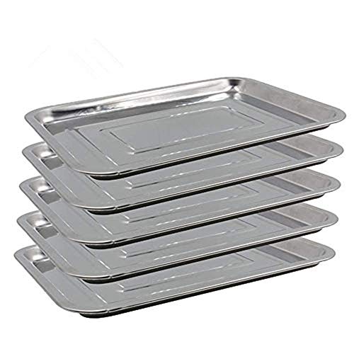 Tattoo Stainless Steel Tray - Yuelong 5 Pack 13.5'' X 10'' Stainless Steel Tattoo Trays Dental Medical Tray Piercing Instrument Tray Flat for Tattoo Supplies Tattoo Kits