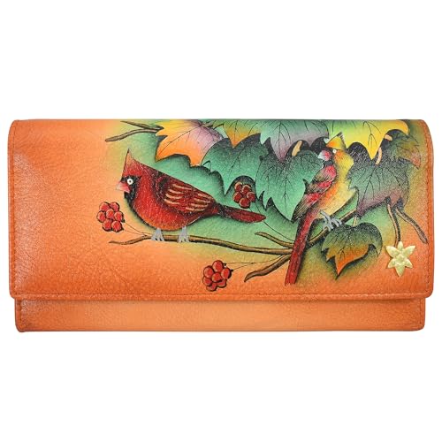 Pochette RFID à trois plis en cuir véritable pour femme peinte à la main