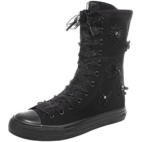 Rismart Donna Tela Stivali metà Polpaccio Perline