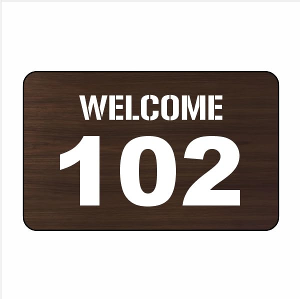 Number Plate 102 Door, Room, etc Engineered Wooden Board fixed with White color text water proofing PVC sticker | Easy installation type double sided tape fixed on backside and including Screw with Fixture-image-43