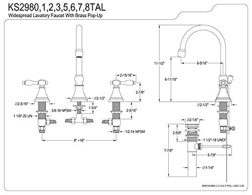 Kingston Brass KS2986TAL Tudor Two-Handle 3-Hole Deck Mount Widespread Bathroom Faucet with Brass Pop-Up in Polished Nickel by Kingston Brass - Image 9