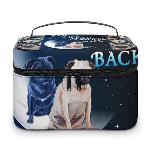 メイクボックス コスメ収納 大容量 パグ・アイ・ラブ・ユー・トゥ・ザ・ムーン 犬 化粧ポーチ 化粧品入れ メイク収納ケース 軽量 持ち運び アクセサリー 小物入れ おしゃれ 旅行 出張用 プレゼント