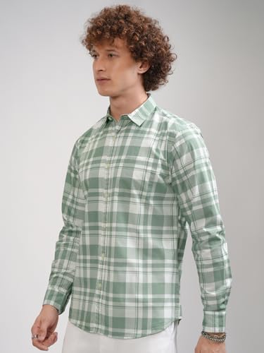 Image of Highlander Men's Cotton Slim Fit Checks Shirt | Full Sleeves | Regular Collar | Casual Shirts for Men