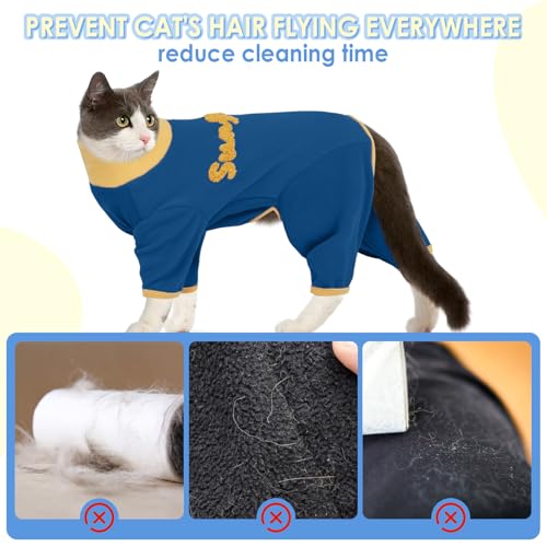 DENTRUN Cat Cloth with Leg, Elastic Cat Turtleneck Hair Sticky Onesie, Warm Cats Coat Jumper Female Male Prevent Hair Spreading, Park (Blue, XL) - Image 6
