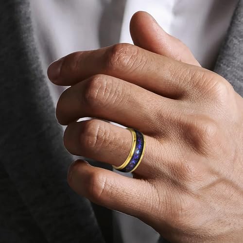 Men's Tungsten Carbide Ring with Blue & Purple Opal Inlay - 8mm Smooth Wedding Band, Gold Accent Comortable Fit4