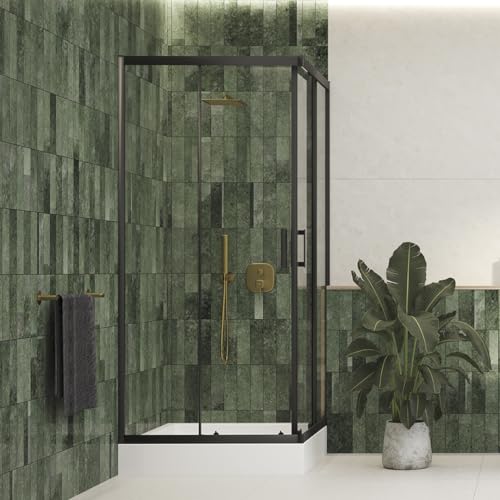 DE BESTE VBCHOME DOUCHECABINE: 90 x 90 x 185 cm, ZWART, VIERKANT, HOEKINSTAP, DOUCHEWAND, SCHUIFDEUR, DOUCHEAFSCHEIDING, HELDER VEILIGHEIDSGALS, EN MEER!