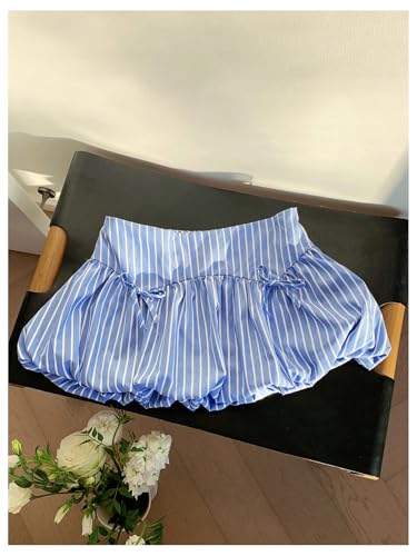 Milumia Women's Striped Bubble Skirt Bowtie Low Waisted Mini Puffy Skirts4