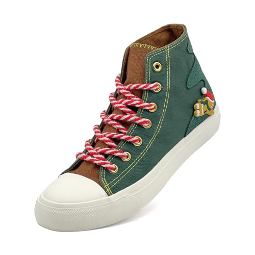 Sharllen Unisex Adult Canvas Christmas High Top Sneakers, Green, Size 13 Women/11.5 Men