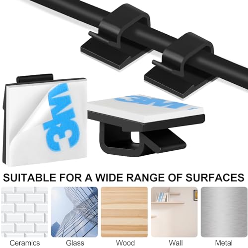 image for Romeda 100 Pieces Adhesive Cable Clips, Upgrade Wall Clamp Cord Clips 