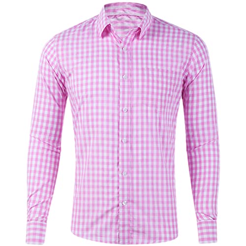 Chemise boutonnée à carreaux homme coupe ajustée grand confort rose