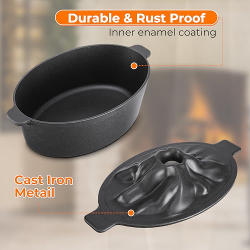 Upgraded Wood Stove Steamer with Handle, Wood Stove Humidifier, 3 Quart Large Capacity Woodstove Steamer, Cast Iron Humidifier for Wood Stove, Fireplace Steamers Pot Rust Resistant