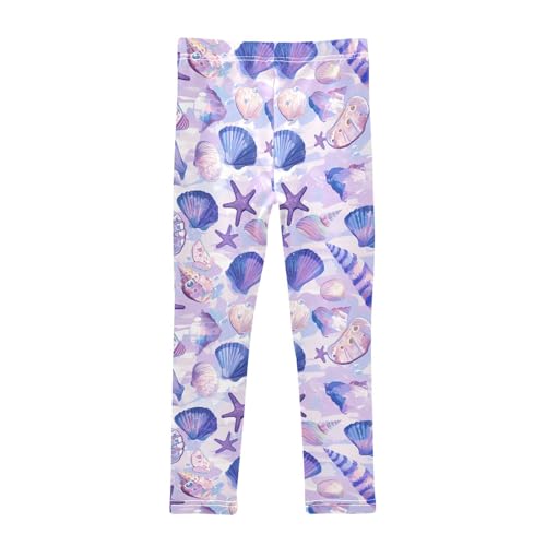 KLL Seashells Different Shapes and Starfish Lilac Little Girls Active Leggings Stretch Full Length Yoga Pants Sports2
