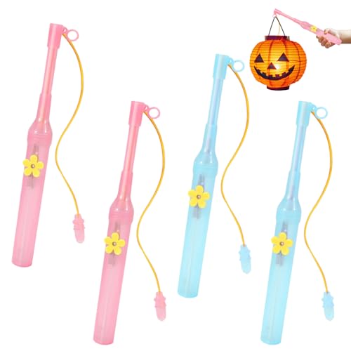 Laternenstab Elektrisch, 4 Stück Laternenstäbe LED Kinder, St Martin Laterne Stab 20 cm, Laternenstab mit Licht Warmweiß Kleinkind für Halloween, St. Martin's Day, Kinderparty (4pcs: Rosa Blau)