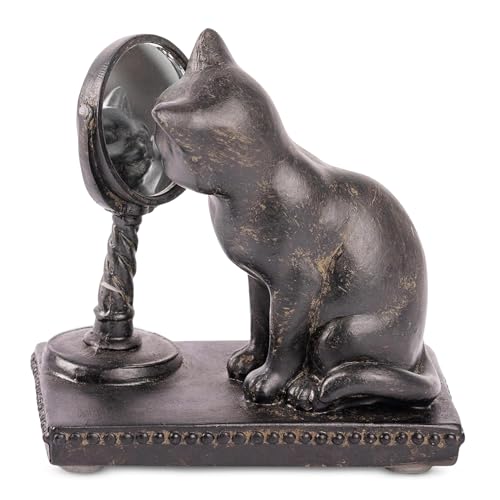 Resin Cat With Mirror Figurine