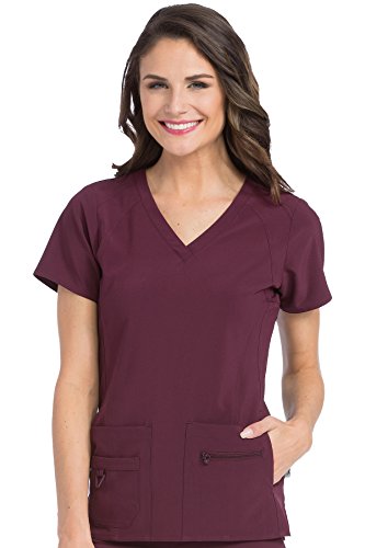 Med Couture Activate V-Neck Racerback Scrub Top for Women, Wine, Large
