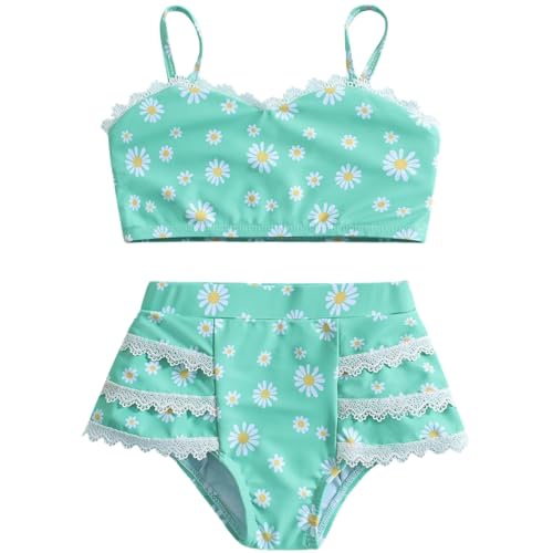 Little Girls Two Pieces Swimsuits Cute Ruffle Bikini Set Hawaiian Beach Sport Bathing Suit Set Pool Swimwear