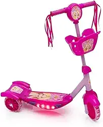 Patinete Infantil Menina, 3 Rodas com Cesta, Luz e Som