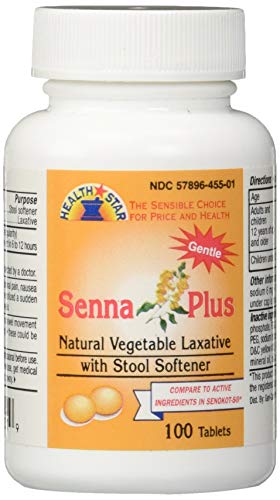 Senna Plus Natural Vegetable Laxative with Stool Softener - 100 Tablets