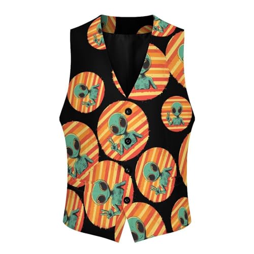 Vintage Aliens Peace Sign Men's Suit Vests Dress Vest V-Neck Waistcoat Slim Business Formal with Pocket4