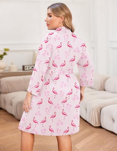 Image of Ekouaer Women Plus Size Robe Knee Length Lightweight Bathrobe Short Kimono Robes with Pockets Maternity Robe