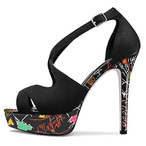 DearOnly Women Platform Stiletto High Heel Peep Open Toe Pumps Cross-Strap Ankle Strap Wedding Cute Shoes3