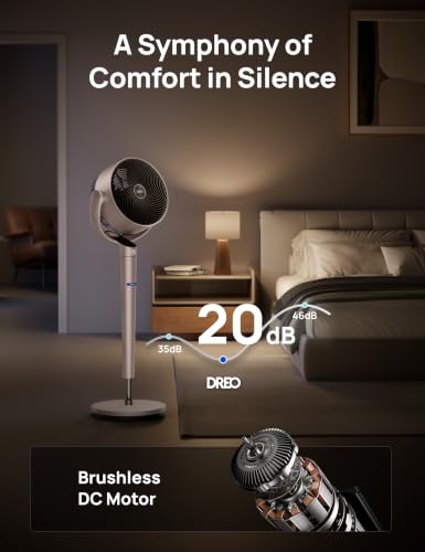 Image of DREO Smart Fan for Bedroom, Position-based Oscillation, 150+120 3D Oscillating Fan, 110ft Pedestal Fans with Wi-Fi /Voice /Remote, Standing Fans Work with Alexa /Google, 9 Speeds, 6 Modes, Starlight