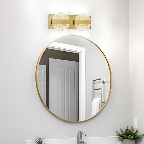 Image of Luxury Brushed Gold Bathroom Vanity Light with High CRI 90+ LED for True Colors, 10W 6000K Cool White Modern Bathroom Lights Fixture Over Mirror for Makeup & Shaving