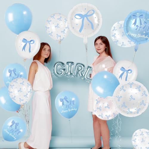 43Pcs Blue Bow Balloons Party Decorations - Coquette Bow Birthday Decorations Blue and White Bow Themed Birthday Balloons for Girls Baby Shower,Bachelorette Party Supplies by HAKOTI - Image 5
