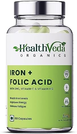 Iron + Folic Acid Supplement with Zinc, Vitamin C & Vitamin B12 | 60 Veg Capsules | Supports Blood Building, Immunity and Energy | Enhances Iron Absorption| for Both Men & Women Iron + Folic Acid Supplement with Zinc, Vitamin C & Vitamin B12 | 60 Veg Capsules | Supports Blood Building, Immunity and Energy | Enhances Iron Absorption| for Both Men & Women