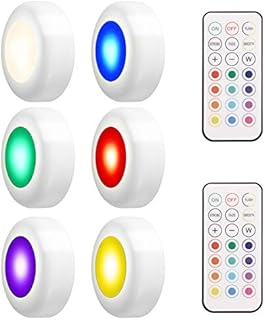 LEDGLE 6 Pack Led Under Cabinet Lights, Dimmable Wireless Stair Lights with Remote Control, 16 Colors, Battery Powered Closet Cupboard Kitchen Wardrobe Stick on Lights