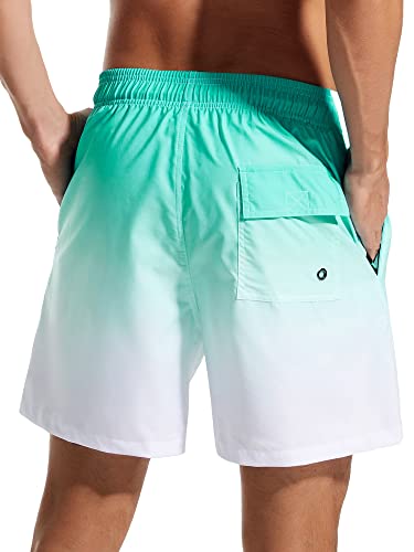 SILKWORLD Men’s 5 Inch Swim Trunks New 2023 Bathing Suit Quick Dry Swimming Shorts with Compression Liner and Zipper Pockets,Green White Gradient,Large4