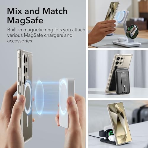 ESR For Samsung S24 Ultra Case Set,1 Screen Protector,Compatible With Magsafe,Magnetic Case For Samsung Galaxy S24 Ultra,Military-Grade Case Protection,TPU,Yellowing Resistant,Classic Series,Clear