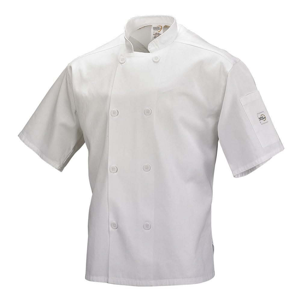 Mercer Culinary Millennia Air Herren-Kochjacke, kurzärmelig, mit Netzrücken, Größe L, Schwarz