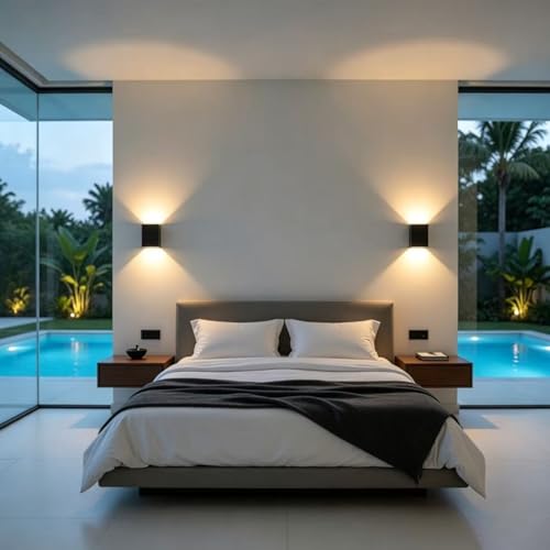 Image of Up and Down Wall Lights for Bedroom LED Wall Lights, 6.3'' Mordern Porch Light, IP65 Waterproof Wall Lamp 10%-100% Dimmable, 120-277V, 15.5W 3000K CRI90+ (Black)